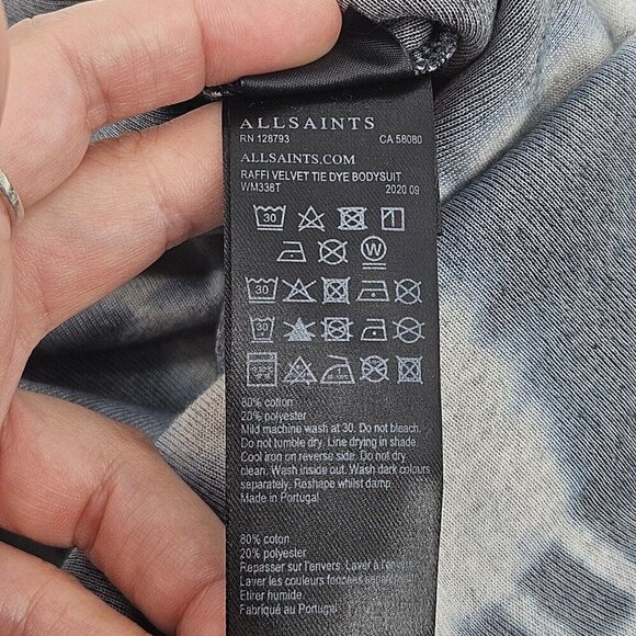 All Saints Raffi Velvet Tie Dye Bodysuit Blue Women's Size 10 NEW Boho Hippie - Picture 13 of 15